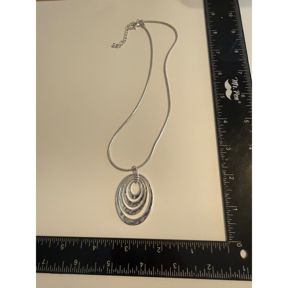 Silver Tone Hammered Multi Oval Pendant Snake Chain Necklace Adjustable 18-21"